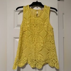 Skies of blue yellow crochet knit blouse.